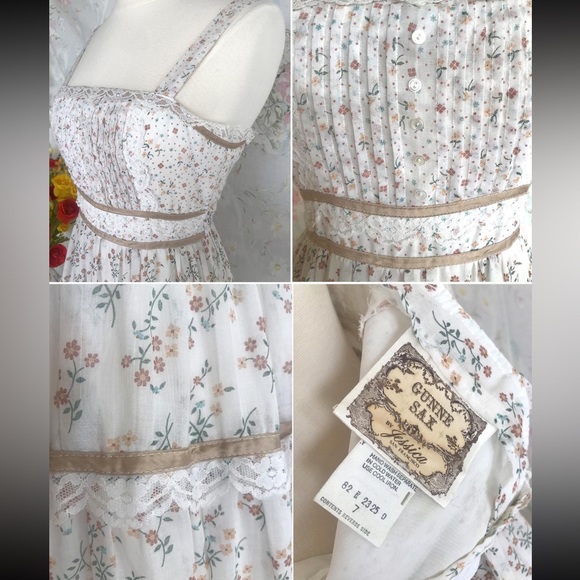 Vintage 70’s Gunne Sax Pink & White Floral Prairie Dress XXS - Picture 13 of 15
